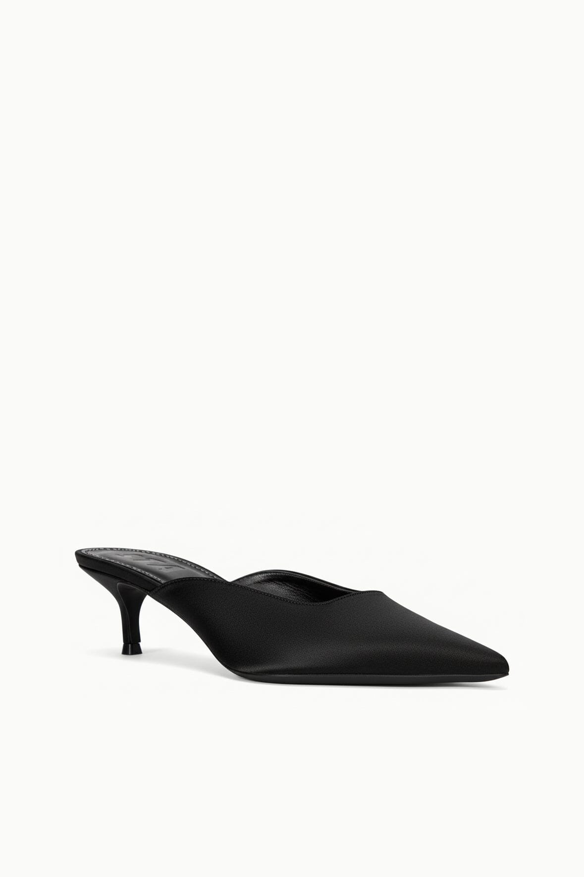 SEBASTIAN KITTEN HEEL MULE | BLACK SATIN